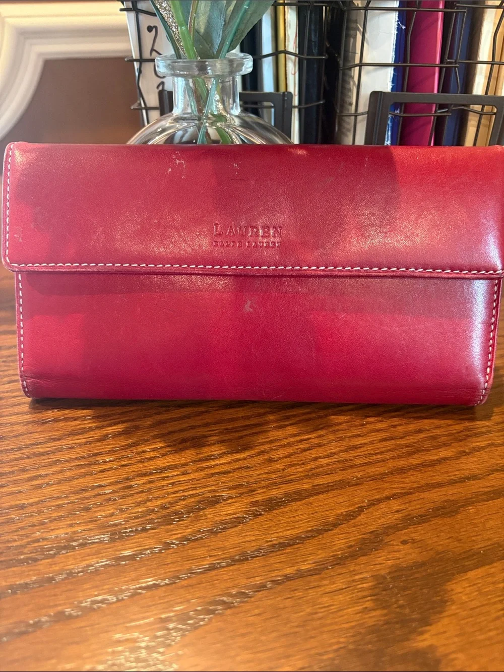 Lauren Ralph Lauren Red Leather Fold-Over Wallet